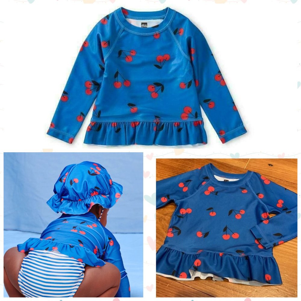 TEA COLLECTION 18-24M Cherry Print Peplum Swim Top Rash Guard Giant Ginjas